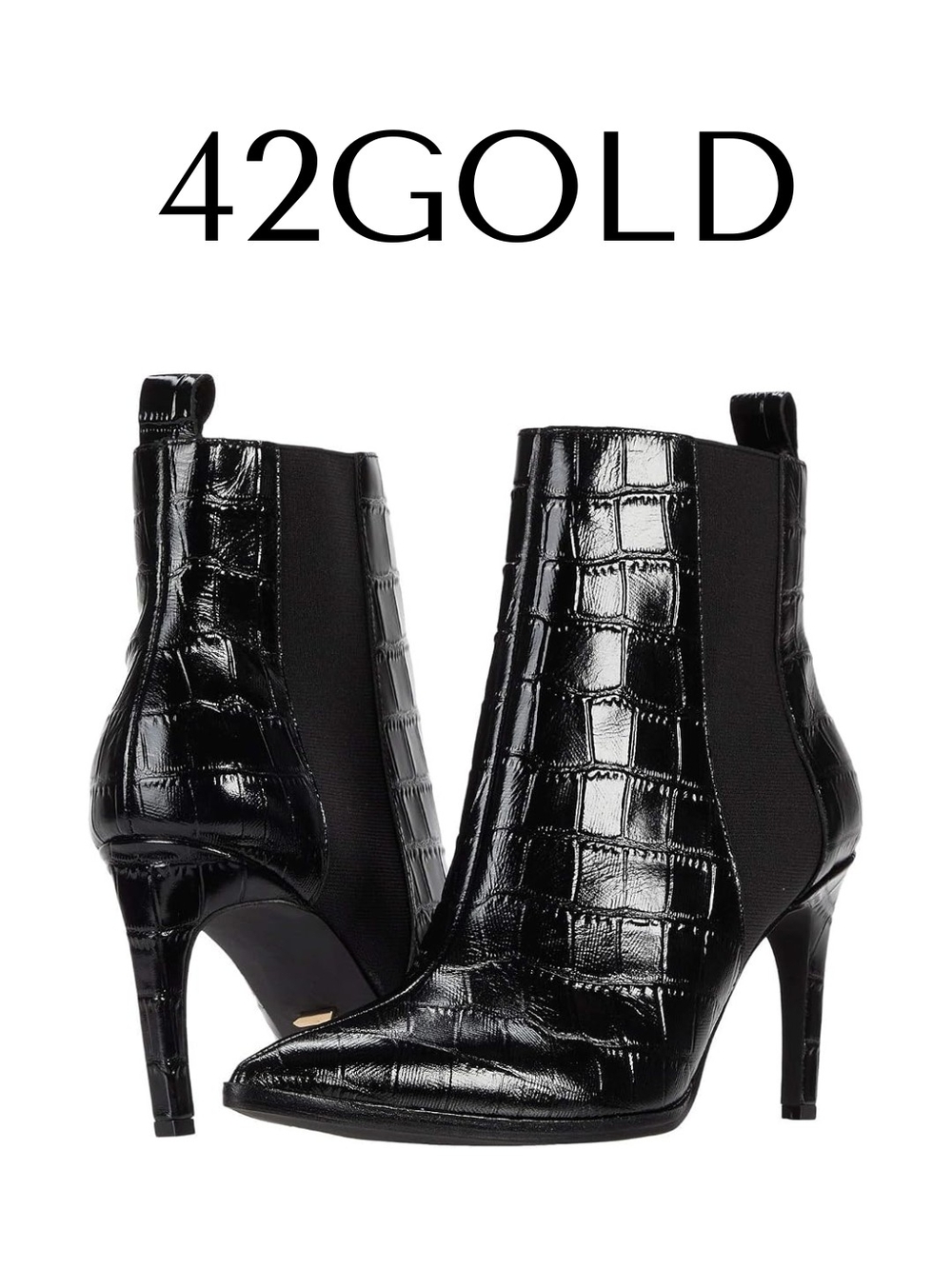 42 GOLD - Kensington Booties-  Black Patent - Size 6 M